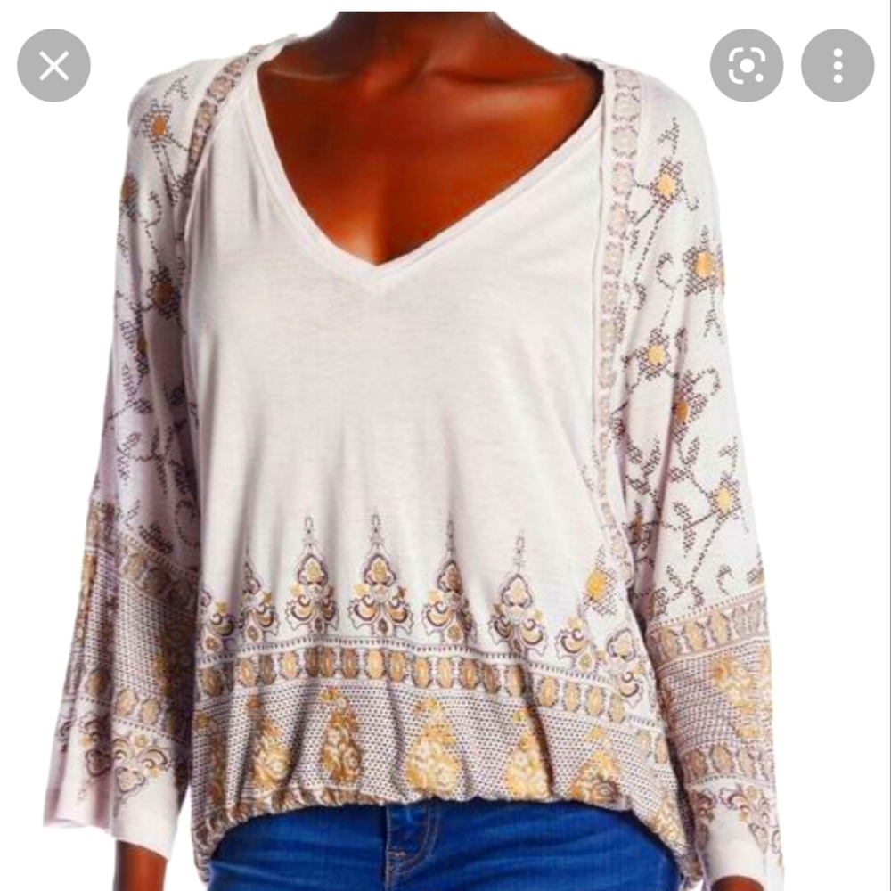 Free People BOHO Medallion vneck dolman long sleeves top gold lavender Large